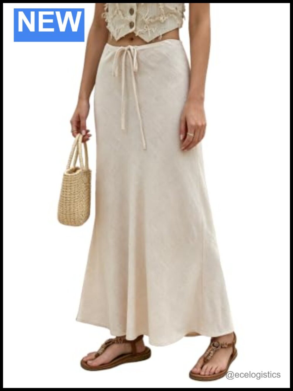 Linen Maxi Skirt Drawstring High Waisted Flared A-Line Long Skirts